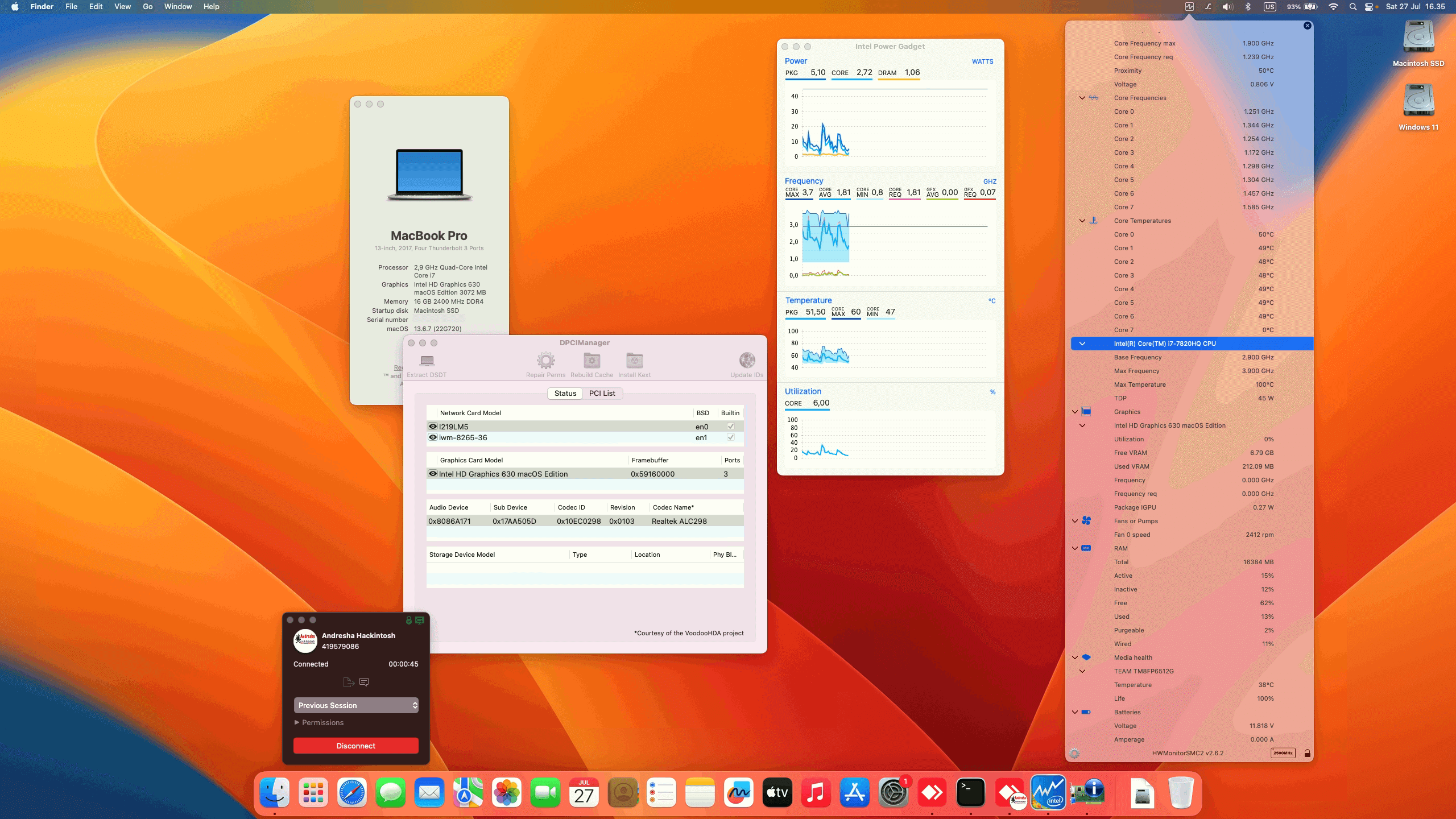 Success Hackintosh macOS Ventura 13.6.7 Build 22G720 in Lenovo Thinkpad T470
